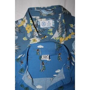 LOT 2 HURLEY Men's M Hawaiian Shirts Hula Girl Flowers Ocean Fun Beach Tropical
